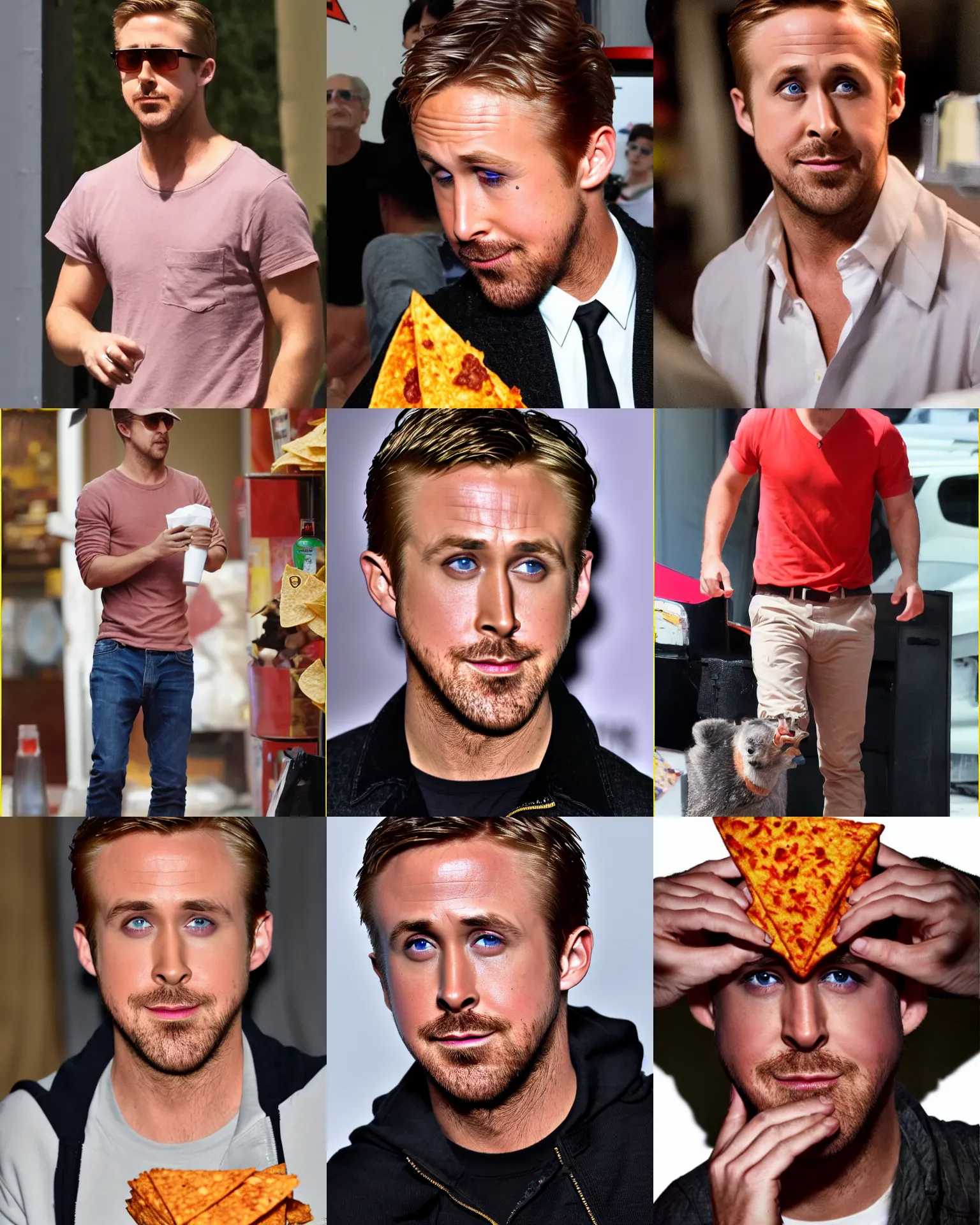 Prompt: ryan gosling secreting dorito juice from pores, photograph 4 k