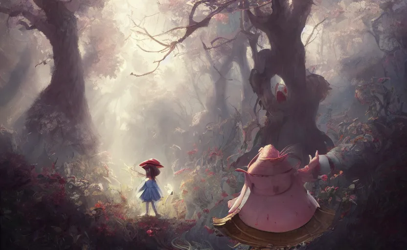 Image similar to a painting of alice in wonderland trending on artstation in the style of greg rutkowski