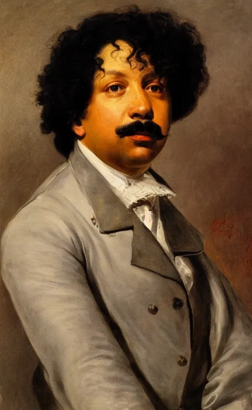 Image similar to Portrait of Alexandre Dumas, oil on canvas, highly detailed, by Delacroix, 8k