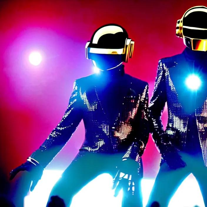 Image similar to daft punk performing at the super bowl, national geographic, photo, cinematic, soft lighting, epic