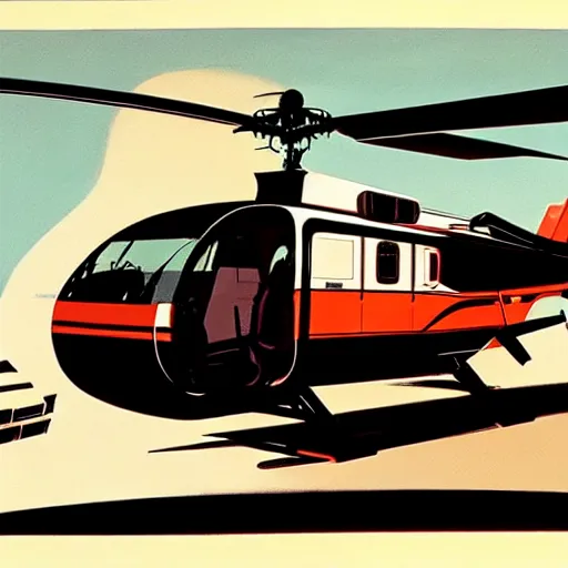 Image similar to concept art for helicopter + bus, painted by syd mead, high quality