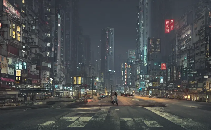 Prompt: Hong kong at night, police patrolling the street, a photorealistic painting by Gregory Crewdson, cgsociety, playstation 5 screenshot, matte painting, cryengine