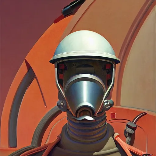 Image similar to Portrait of an engineer with helmet, very coherent, painted by Edward Hopper, Wayne Barlowe, painted by James Gilleard, airbrush, art by JamesJean