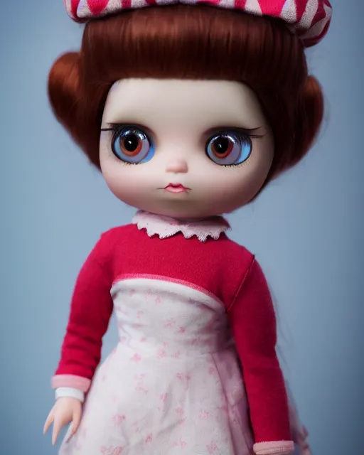 Image similar to high quality presentation photo of a cute Louise Griffin from family guys porcelain doll in the style of mark ryden photography 4k, f1.8 anamorphic, bokeh, 4k, Canon, Nikon