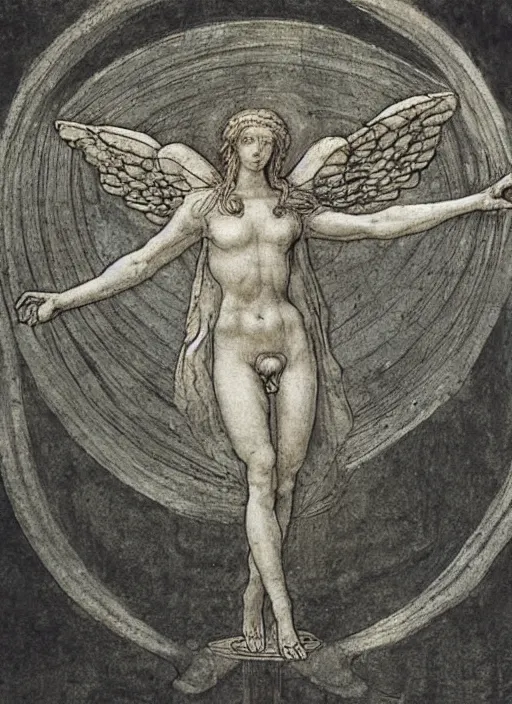 Image similar to Vitruvian female angel by Leonardo Davinci