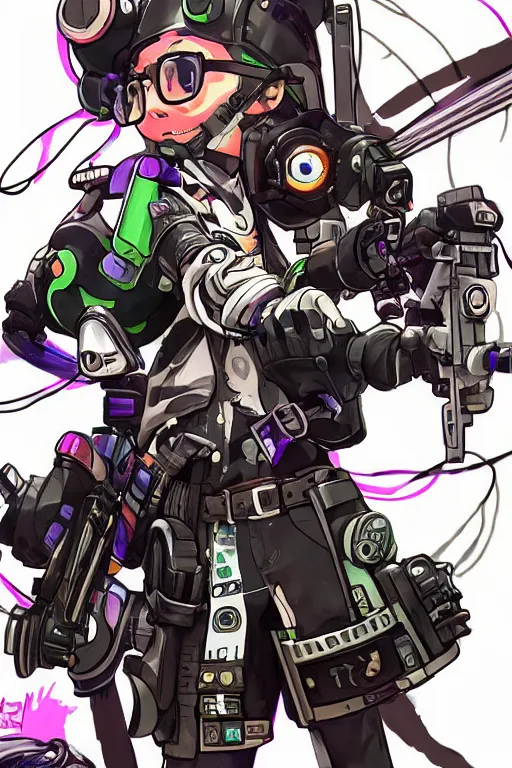 Image similar to splatoon nintendo one character dynamic poses digital painting on canvas, victorian steampunk, yoji shinkawa, yoshitaka amano, cyberpunk, trending on artstation, featured on pixiv, cinematic composition, 8 k