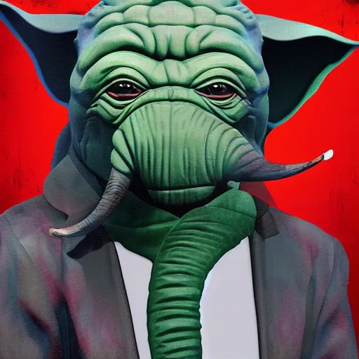 Image similar to elephant yoda patriot potus, modern art placed in a large living room, art designers magazine HD photo superrealism 3d 8k resolution