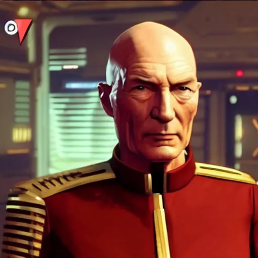 Image similar to tyrant captain picard tng, in cyberpunk 2 0 7 7 cp 2 0 7 7