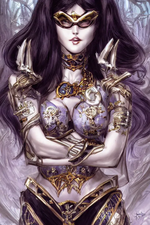 Prompt: bayonetta, DC, cute, fantasy, intricate, elegant, highly detailed, digital painting, 4k, HDR, concept art, smooth, sharp focus, illustration, art by jim lee