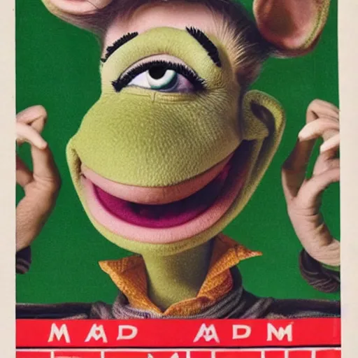 Image similar to mad magazine cover photo portrait caricature insane kermit