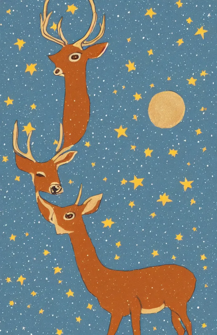 Image similar to deer in the stars in the style of AnnaDittman