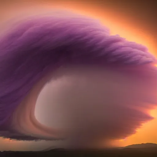Image similar to amazing photo of purple clouds in the shape of a tornado by marc adamus, digital art, digital art, beautiful dramatic lighting