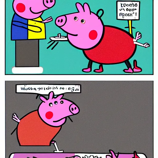 Prompt: roasted peppa pig on a barbecue, comic