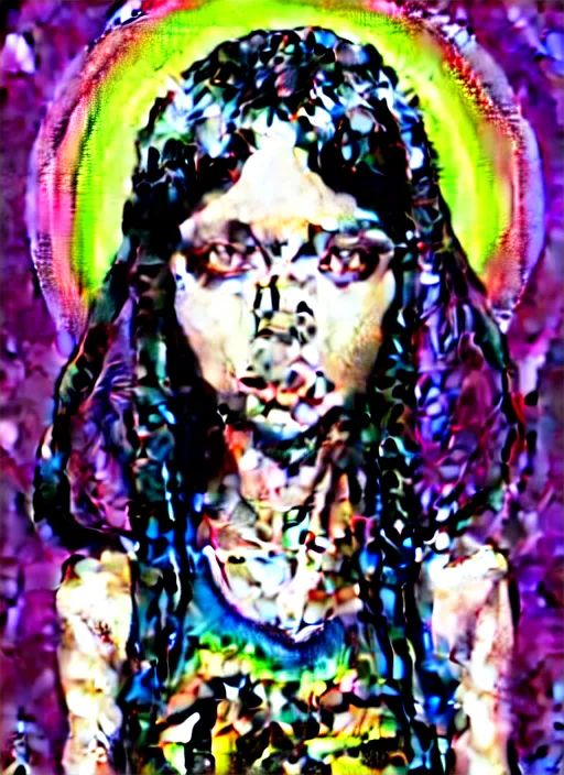 Image similar to richly detailed colored pencil 3D illustration of a beautiful woman with silky straight black hair with iridescence wearing a Nirvana band Tshirt and short black shorts, she staring at the camera happily while being surrounded by slimy tentacles, art by Range Murata and Artgerm.