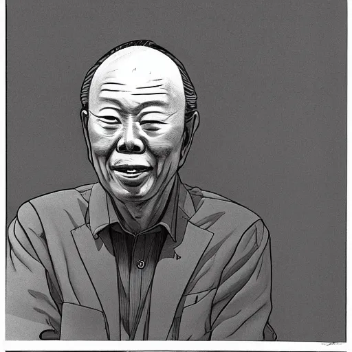 Image similar to portrait of lee kuan yew, by moebius