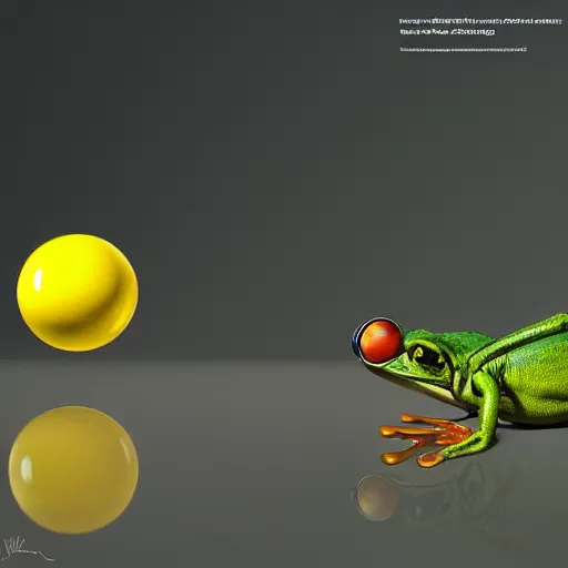 Image similar to ground level wide angle shot of a cute frog bowling with a golden metal ball, concept art, by esao andrews, by m. w. kaluta, by pixar, volumetric light, rich colors, very humorous!!!, realistic reflections, smooth, depth perception, shallow depth of field, 4 k, unreal engine 5, artstation