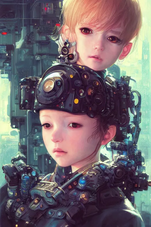 Image similar to portrait of beautiful young baby, cyberpunk, Warhammer, highly detailed, artstation, illustration, art by Gustav Klimt and Range Murata and Ilya Kuvshinov and Sakimichan