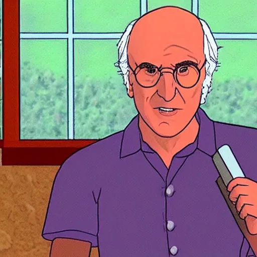 Prompt: Larry David speaking on the phone in King of the Hill
