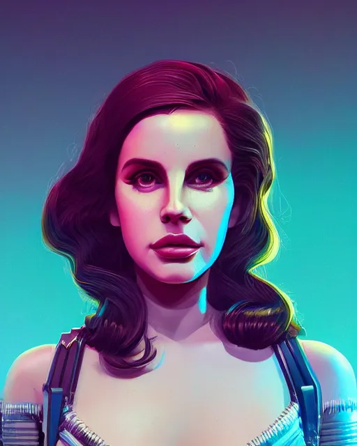 Image similar to portrait of lana del rey as a cyborg. intricate abstract. intricate artwork. by tooth wu, wlop, beeple, dan mumford. octane render, trending on artstation, greg rutkowski very coherent symmetrical artwork. cinematic, hyper realism, high detail, octane render, 8 k, iridescent accents