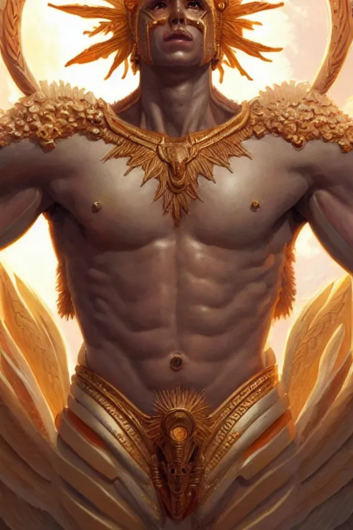 Image similar to apollo humanoid god of the sun, highly detailed, d & d, fantasy, highly detailed, digital painting, trending on artstation, concept art, sharp focus, illustration, art by artgerm and greg rutkowski and magali villeneuve