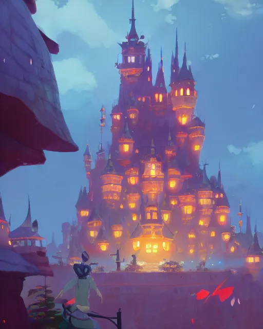 Image similar to fantasy castle, cory loftis, james gilleard, atey ghailan, makoto shinkai, goro fujita, studio ghibli, rim light, exquisite lighting, clear focus, very coherent, plain background, soft painting