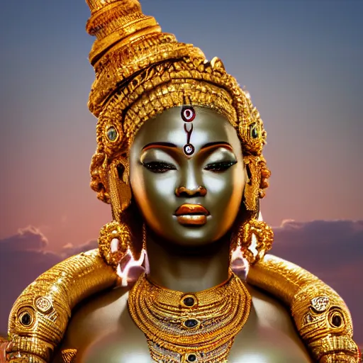 Prompt: a statue of nicki minaj as a fertility goddess, hinduism, gold, ultra realistic, intricate, epic lighting, futuristic, 8 k resolution