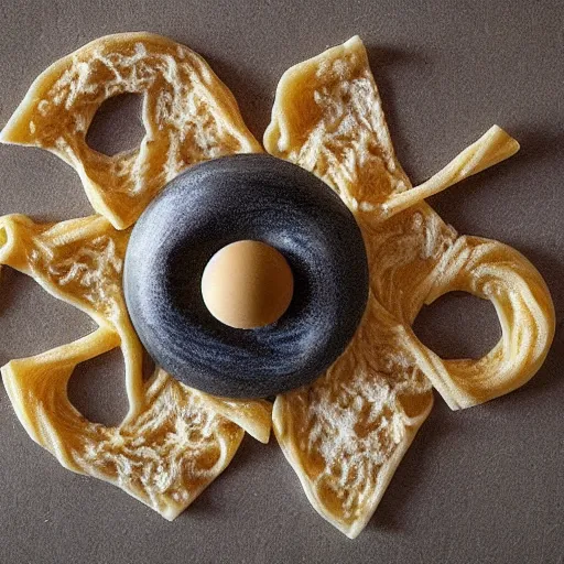 Image similar to the planet jupiter constructed from pasta