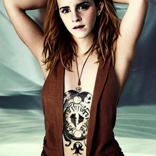 Image similar to emma watson full body tattoo, dope tattoo, hyperrealistic