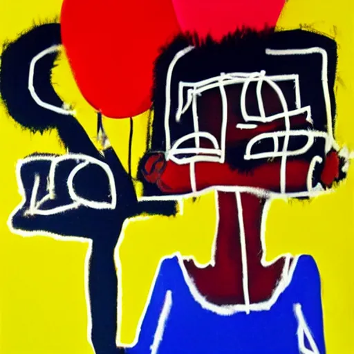 Image similar to basquiat style girl holding balloons