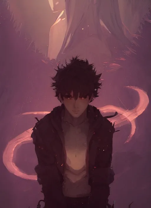 Prompt: a portrait of a male daemon, intricate, tone mapped, ambient lighting, highly detailed, digital painting, artstation, concept art, 4 k, god rays, evil aura, stunning beautiful, glowing eyes, sharp focus, by makoto shinkai and akihiko yoshida and hidari and wlop