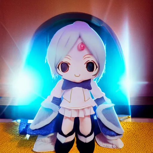 Image similar to cute fumo plush of a girl who can wield the power of the sun, lens flare, vray