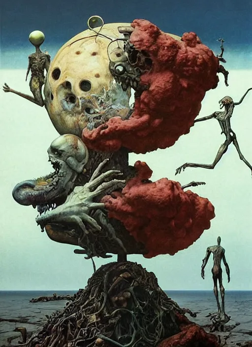 Image similar to hyper realistic end of the world by francis bacon and zdzisław beksinski and norman rockwell and greg rutkowskiweta studio, tokyo futuristic in background, and lucasfilm, still from the movie prometheus in the style of c. leyendecker, realm of the ovarian machine, horror art, the darkest hour