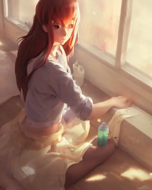 Image similar to a girl cosplaying as sleepytime tea, adorable outfit, full shot, atmospheric lighting, perfectly shaded body, detailed face, by makoto shinkai, stanley artgerm lau, wlop, rossdraws