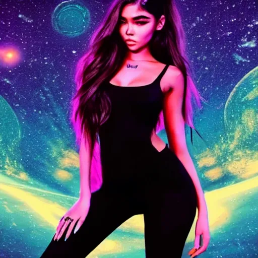 Image similar to madison beer a an intergalactic popstar dancing on a planet, render, blender render, unity render, 4 k wallpaper, art station trending, artstation 4 k coherent, coherent, 4 k, detailed, hyperdetailed, artifact - free, completely coherent, sharp, madison beer