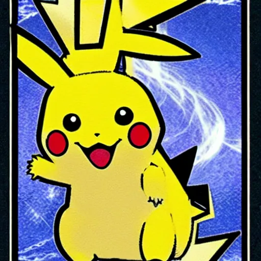 Image similar to pokemon tarot, pikachu is the hierophant
