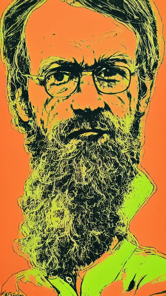 Image similar to terrance mckenna protrait by andy warhol