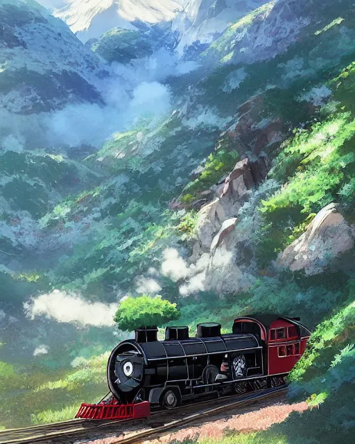 Image similar to a steam train on a mountainside, by makoto shinkai, stanley artgerm lau, wlop, rossdraws