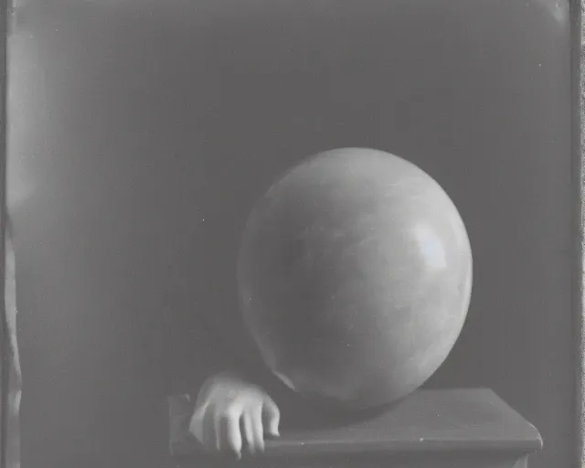 Prompt: a black and white photo of a person in a ball, a marble sculpture by Dora Maar, featured on flickr, new objectivity, tintype photograph, ambrotype, calotype