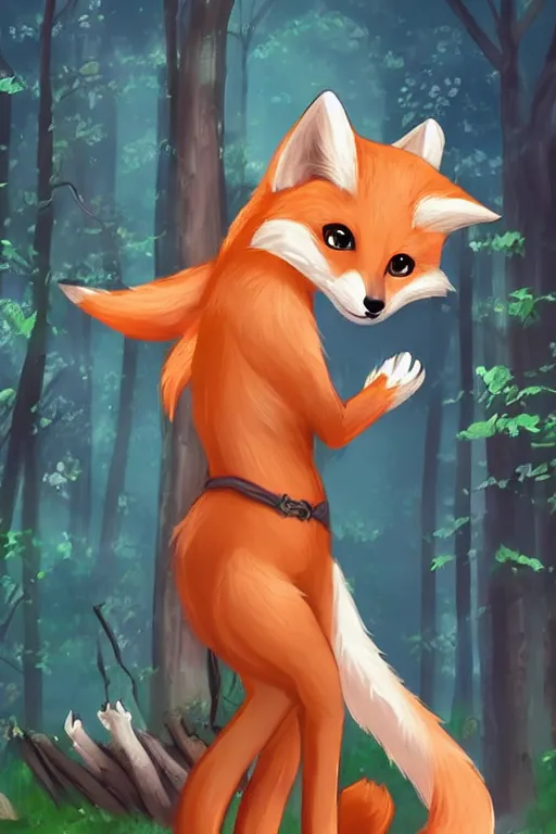 Image similar to a pretty medieval anthropomorphic fox with a fluffy tail in the forest, comic art, trending on furaffinity, cartoon, kawaii, backlighting, furry art!!!, radiant light, bokeh, trending on artstation, digital art