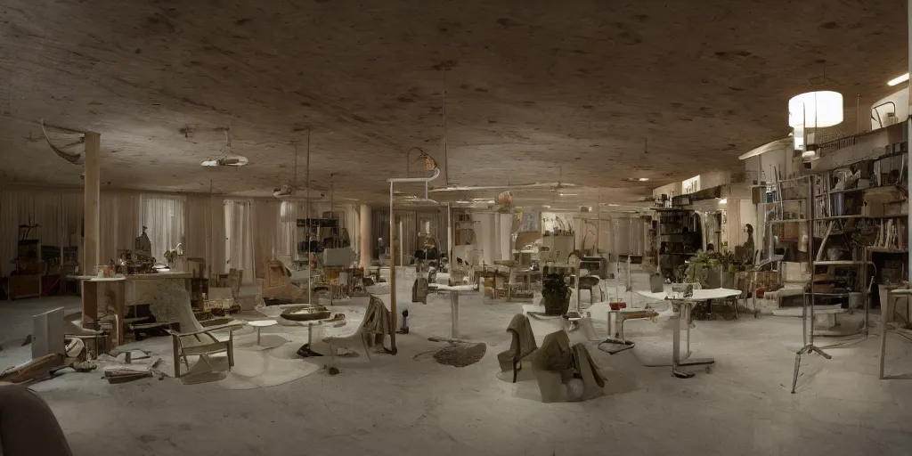 Prompt: an internal environment designed for the director Roy Andersson movie