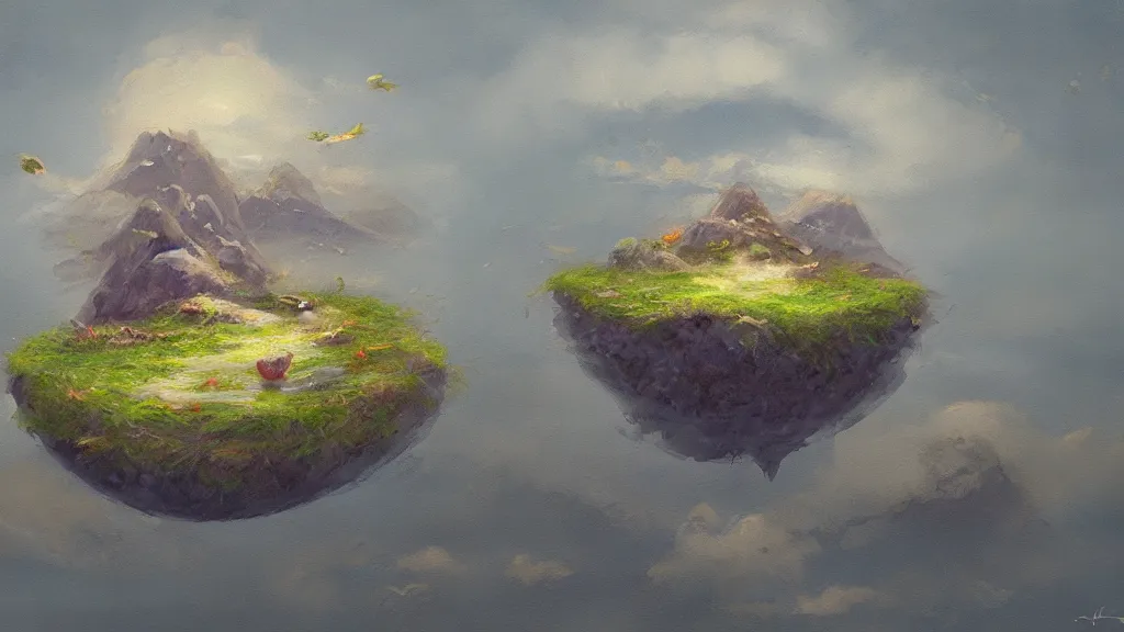 Image similar to floating island, trending on art station, oil painting, concept art