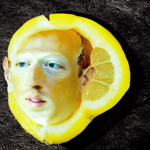 Image similar to a lemon in the shape of Mark Zuckerberg's head