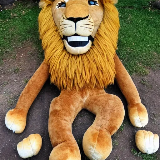 Prompt: a huge smiling lion plushy, photography, award - winning