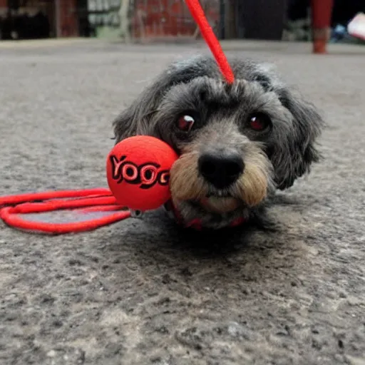 Prompt: yo dog. i heard yo and yo dog like yoyo's, so we put a dog on a yoyo so you can walk yo dog with yo dog yoyo, dog.