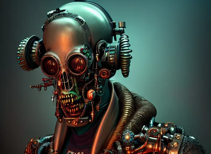 Image similar to an intricately detailed ultra - realistic unreal engine 5 rendering of a portrait of steampunk cyberpunk neon - bordered cyborg zombie dracula, concept art, intricate details, eerie, highly detailed, photorealistic, octane render, 8 k uhd art by kilian eng