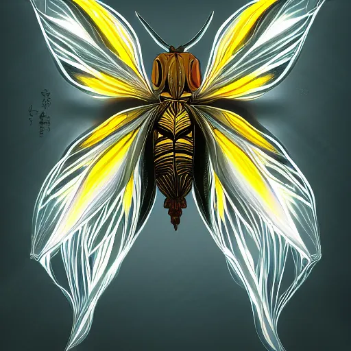 Image similar to moth monster, glowing, symmetrical, highly detailed, digital art, sharp focus, trending on art station, anime art style