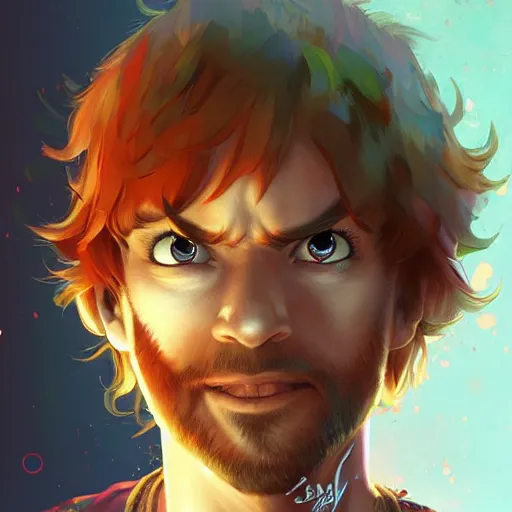 Image similar to shaggy from scooby doo, by stanley artgerm lau, wlop, rossdraws, james jean, andrei riabovitchev, marc simonetti, yoshitaka amano, artstation, cgsociety,