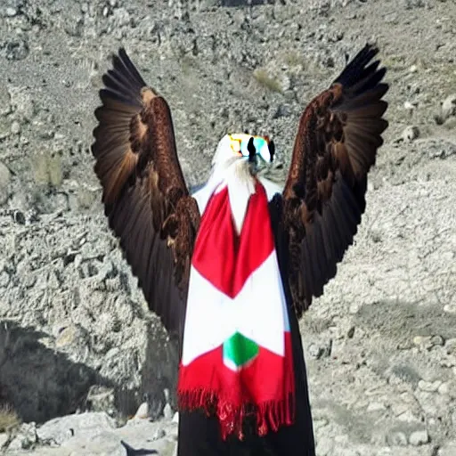 Prompt: an eagle wearing a palestinian scarf