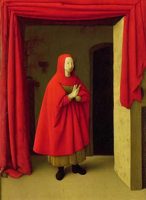 Image similar to red cloth, medieval painting by jan van eyck, johannes vermeer