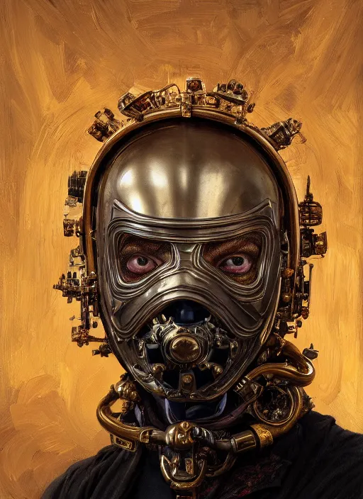 Image similar to highly detailed oil painting | very intricate | cinematic lighting | award - winning | the train mask by alexander mcqueen | by roberto ferri, by leng jun, by j. c. leyendecker and klimt, american romanticism, by austin osman spare, artstation, cgsociety, official art, octane